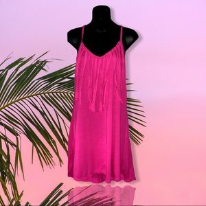 Hot Pink Fringe Front Spaghetti Strap Cover Up